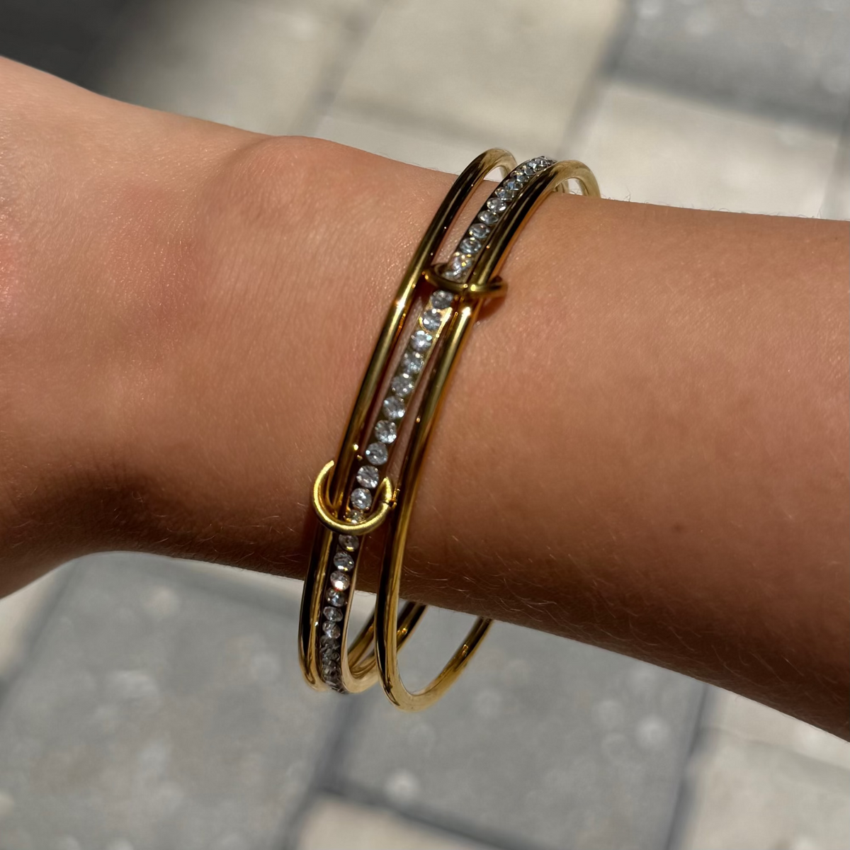 Evry Jewels Champagne Stacked 3-Piece Linked Bangle