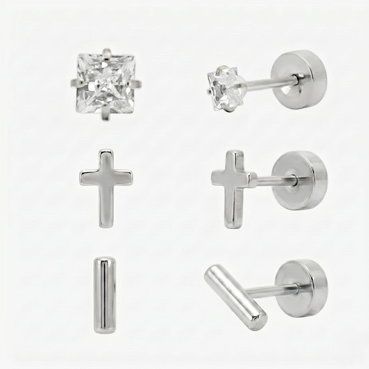 Evry Jewels Simply Yours Flat Back 3 Piece Earring Set