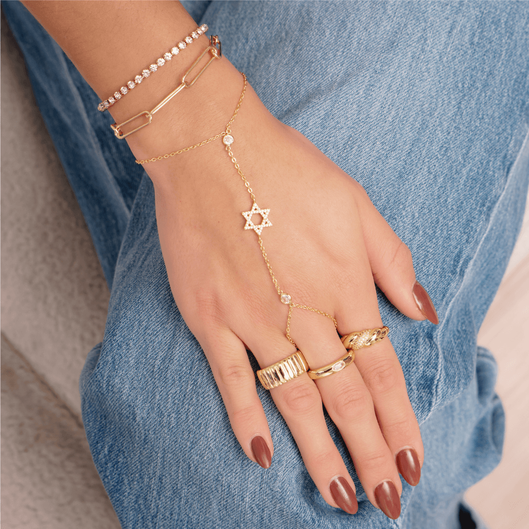 Evry Jewels Star of David Hand Chain