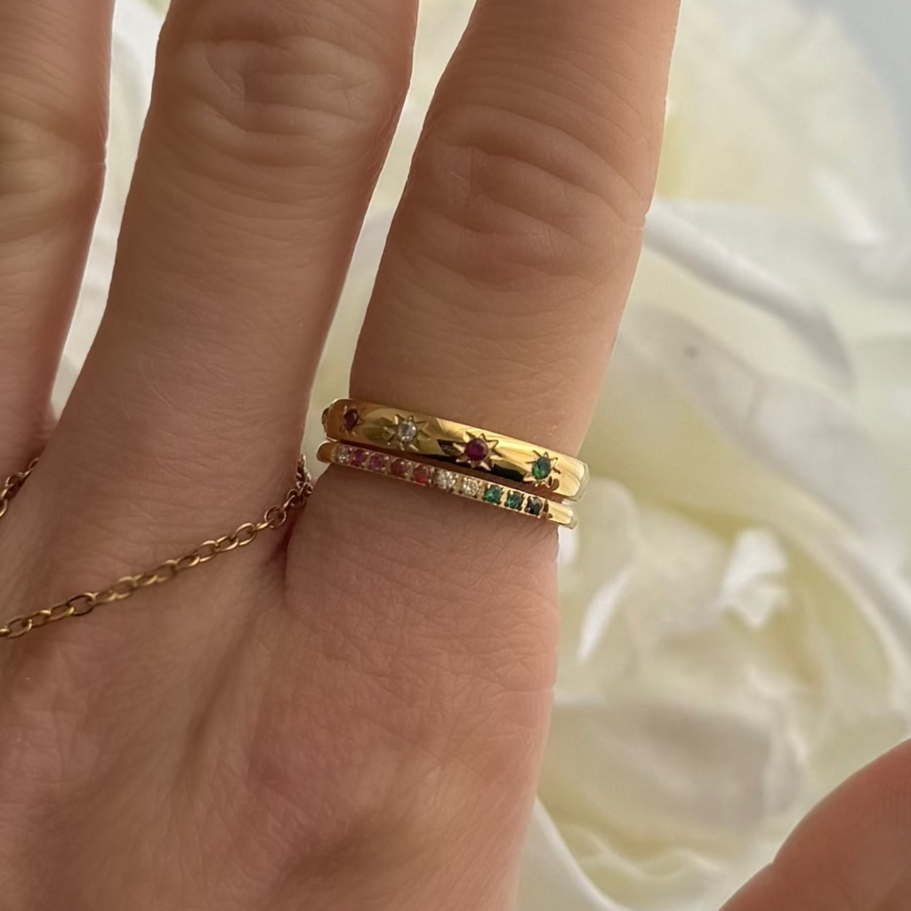 Evry Jewels Rainbow's End 2-Piece Ring Set